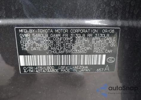 2009 Lexus Ls 460 L z USA, uszkodzony, nr VIN JTHGL46F595033650